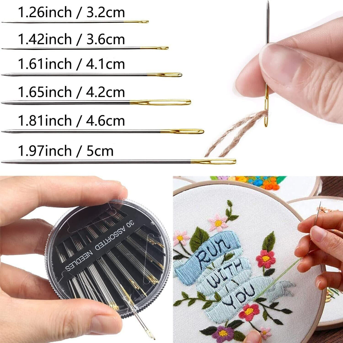 30Pcs Hand Sewing Needles – Assorted Sizes with Big Eye for Easy Threa ...