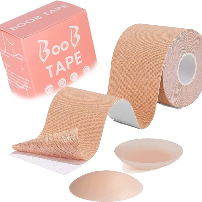 Breast Tape with 2 Nipple Cover Boob Tape for all sizes & occasions from casual wear to formal events, sports to swimwear. Offers comfortable, all-day hold, easy removal, reusable for natural lift, cleavage & firm support