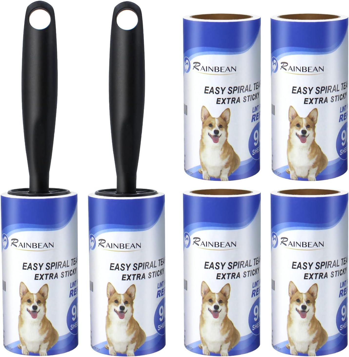 RAINBEAN Lint Rollers for Pet Hair Extra Sticky, 540 Sheets 6 Refills Lint Roller With 2 Upgrade Handles