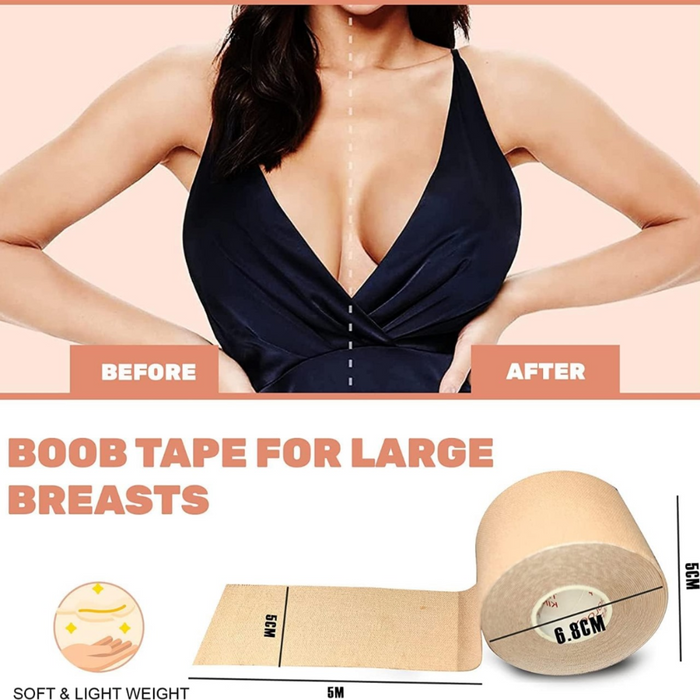 Breast Tape with 2 Nipple Cover Boob Tape for all sizes & occasions from casual wear to formal events, sports to swimwear. Offers comfortable, all-day hold, easy removal, reusable for natural lift, cleavage & firm support