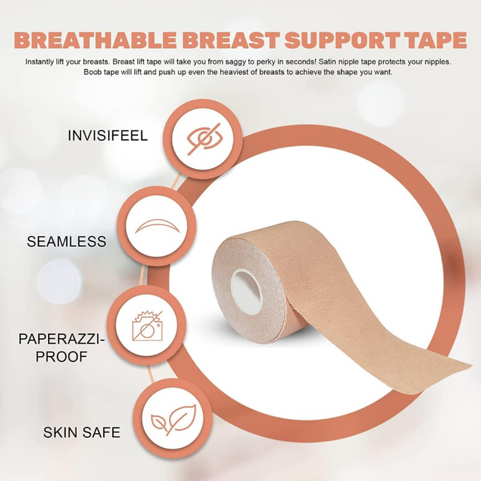 Breast Tape with 2 Nipple Cover Boob Tape for all sizes & occasions from casual wear to formal events, sports to swimwear. Offers comfortable, all-day hold, easy removal, reusable for natural lift, cleavage & firm support