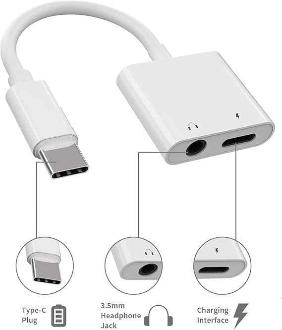 [2 in 1] USB C to 3.5mm Headphone Jack Adapter, Fast Charge & Music Type C to 3.5mm Aux Audio Cable