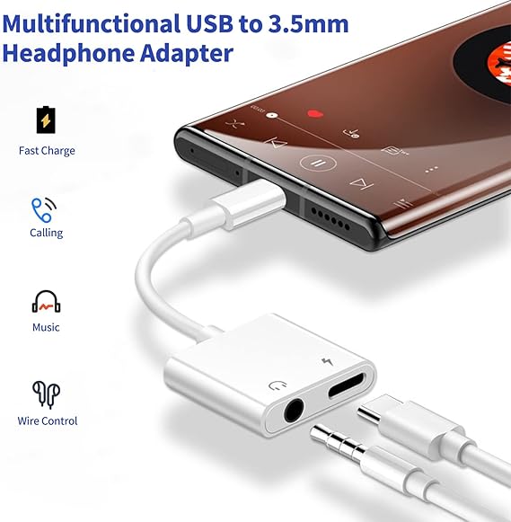 [2 in 1] USB C to 3.5mm Headphone Jack Adapter, Fast Charge & Music Type C to 3.5mm Aux Audio Cable