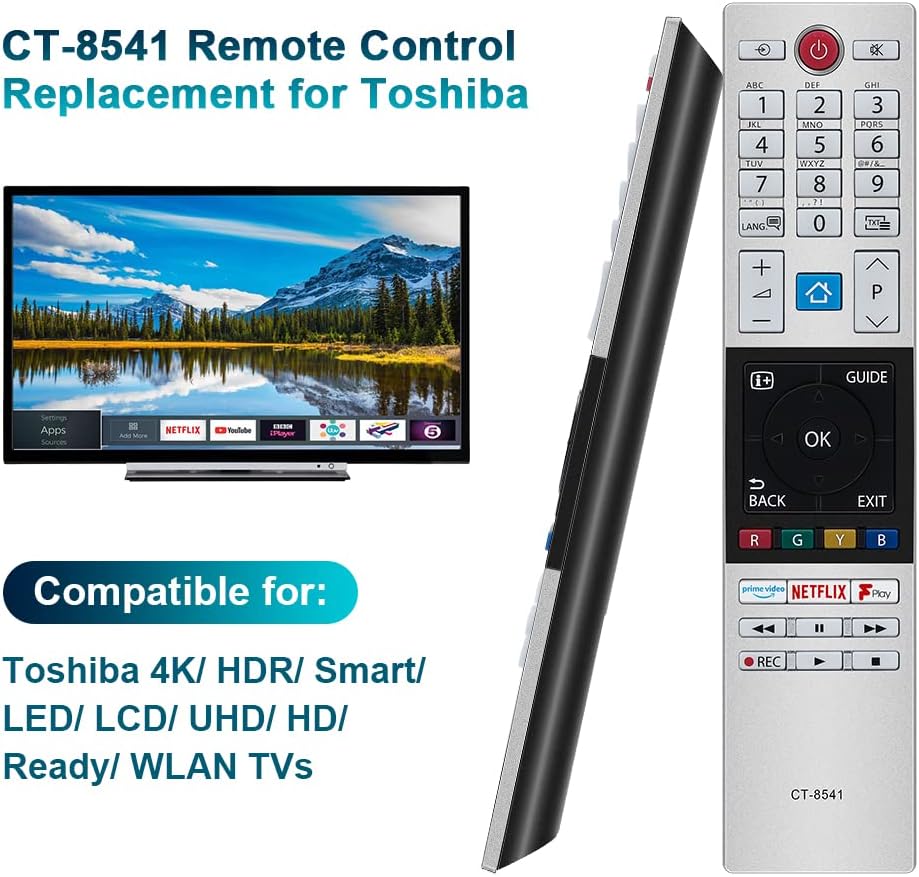 CT-8541 CT8541 30101774 RC42150P Remote Control for Toshiba UHD 2018 2019 Ready HD LCD LED TV with Prime Video Netflix F play Buttons