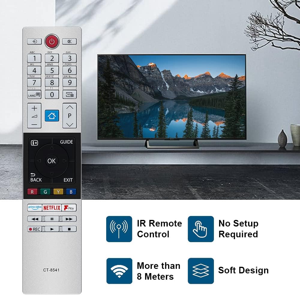 CT-8541 CT8541 30101774 RC42150P Remote Control for Toshiba UHD 2018 2019 Ready HD LCD LED TV with Prime Video Netflix F play Buttons