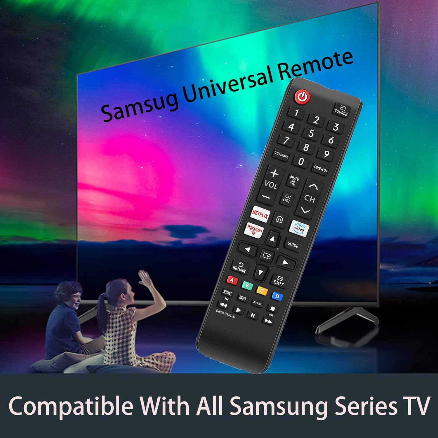 Samsung Universal Remote Control with Netflix, Prime Video & Hulu Buttons – Compatible with All Samsung Smart TVs, 4K, QLED, UHD, and LED Models