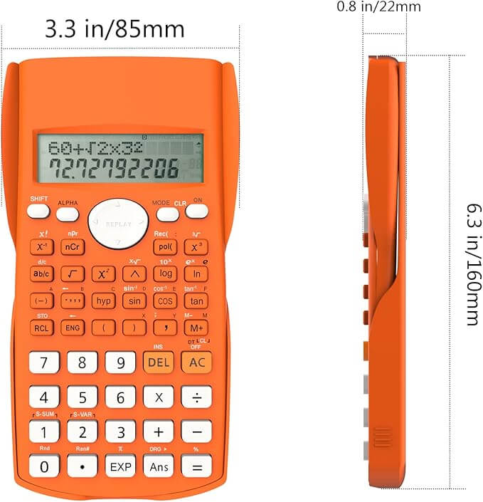 Helect 2-Line Engineering Scientific Calculator, Suitable for School and Business, Black & Orange