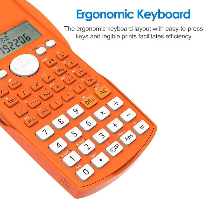 Helect 2-Line Engineering Scientific Calculator, Suitable for School and Business, Black & Orange