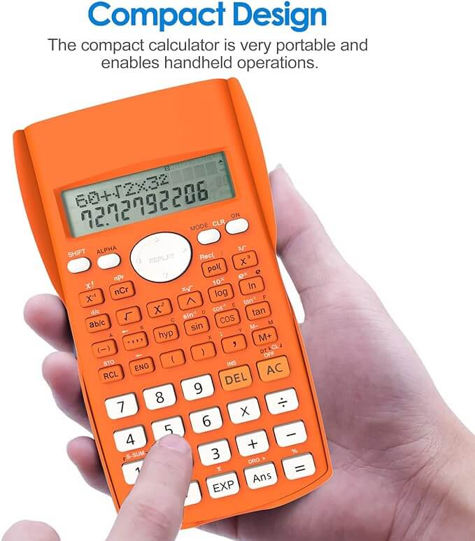 Helect 2-Line Engineering Scientific Calculator, Suitable for School and Business, Black & Orange