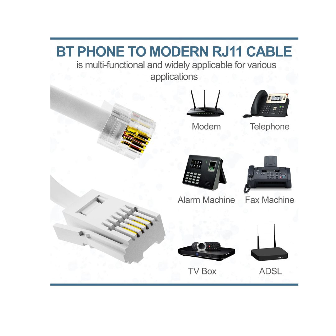 2m BT to RJ11 Telephone Modem Cable UK Landline Lead Fax Router Phone Sky Box