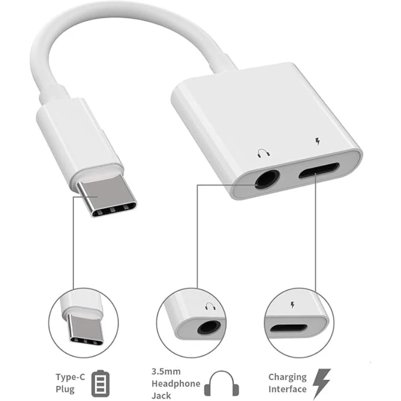 [2 in 1] USB C to 3.5mm Headphone Jack Adapter, Fast Charge & Music Type C to 3.5mm Aux Audio Cable