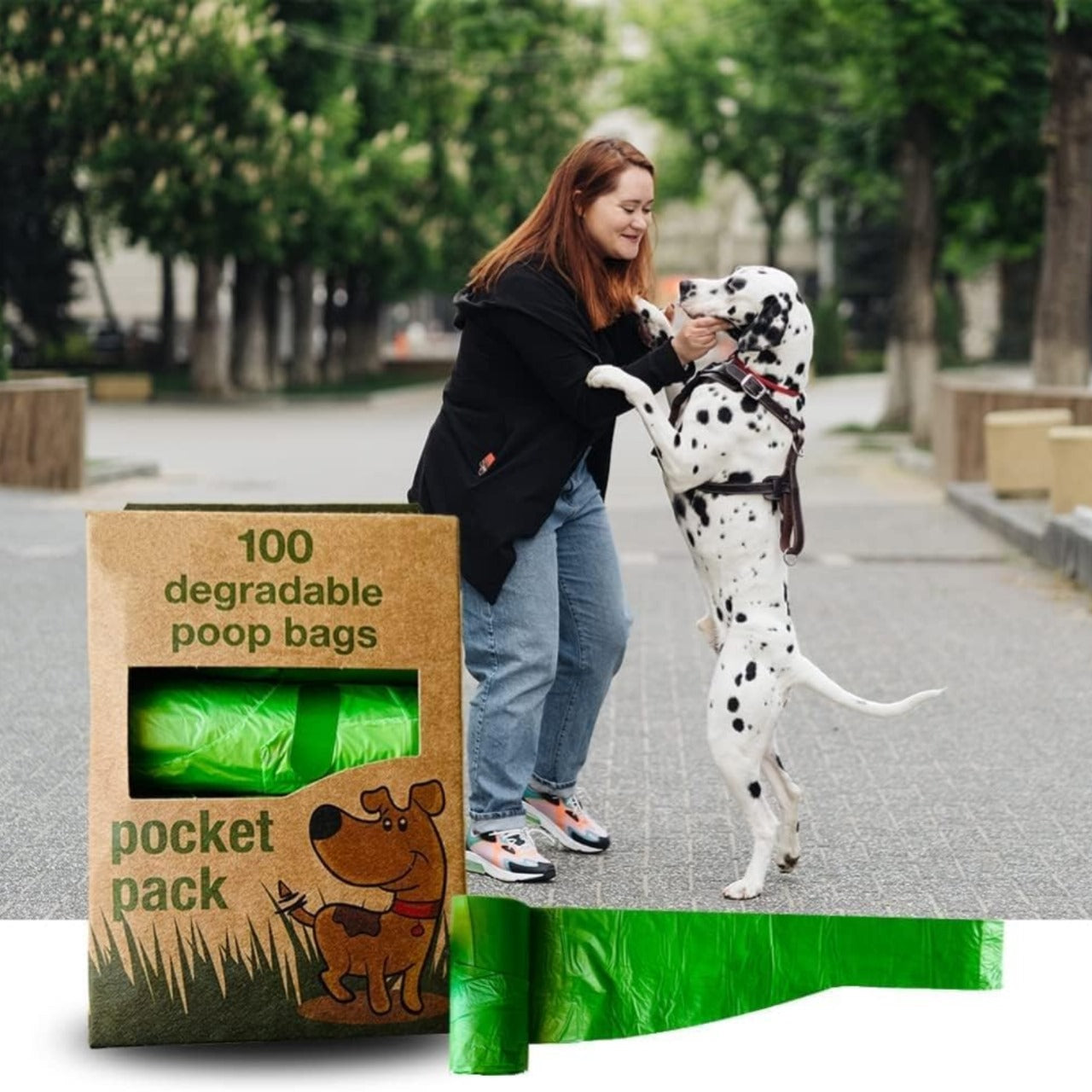 100 Count - Tidy-Z Dog Poop Bags with Tie Handles - 100% Leak-Proof, Extra Thick, Eco-Friendly, Pocket Pack 4x 25 Rolls, Green (32x36cm), biodegradable dog poop bags, tie handles, leak-proof dog waste bags, extra thick doggy bags