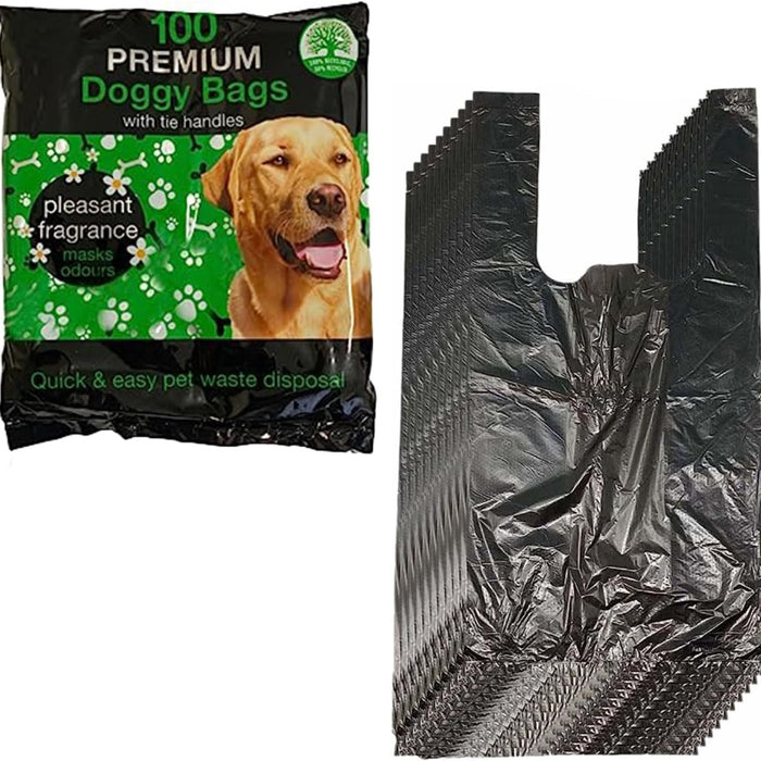 100 Pcs Premium Extra Strong Leak Proof Biodegradable Doggy Poo Bags with Tie Handles, Eco-Friendly and Scented, Ideal for Dogs, Cats, and Pets – Size 26x34