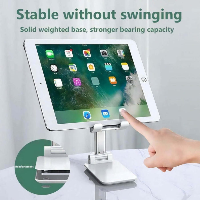 Mobile Phone Stand for Desk - Adjustable Phone Holder for all iPhone and Smart Phone, Tablet 4"-10" - Stylish White Desktop Phone Stands for Enhanced Comfort and Hands-Free (White) Accessories Foldable Cellphone Smartphone Mount Folding