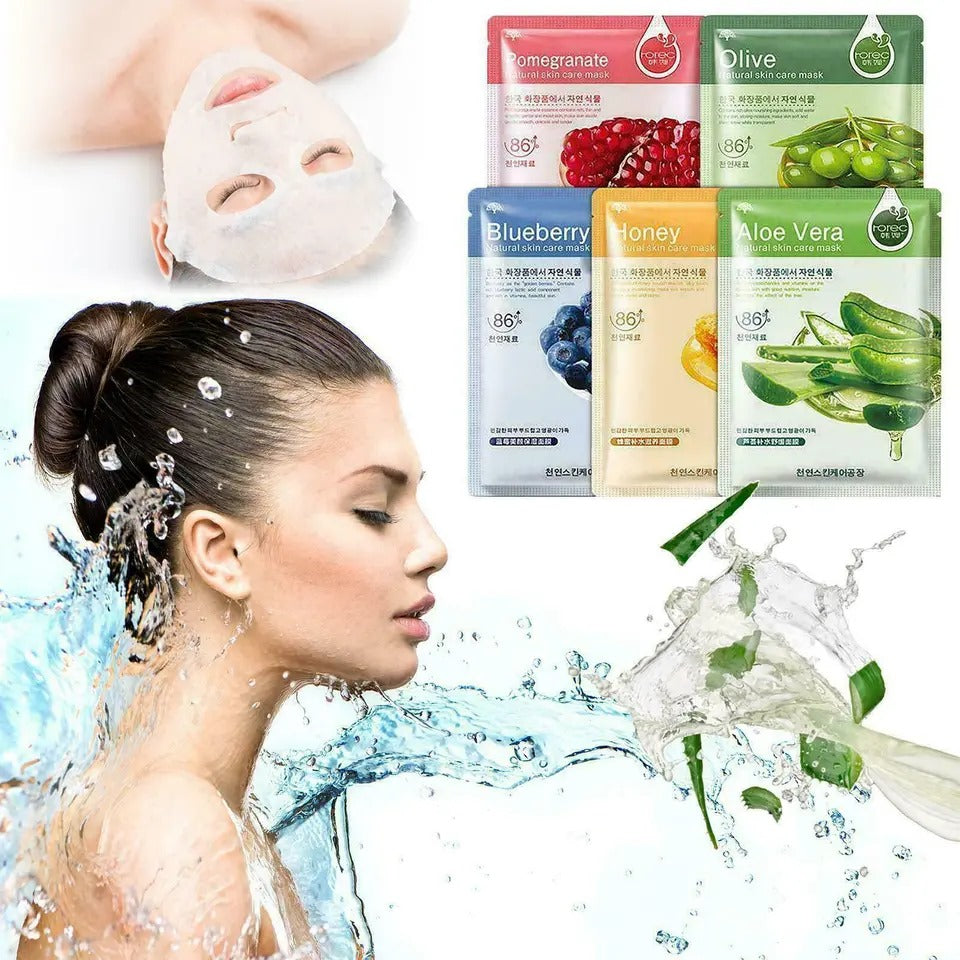 Natural Moisturising Hydrating Face Mask Sheet Facial Mask Pack of 6 UK Seller