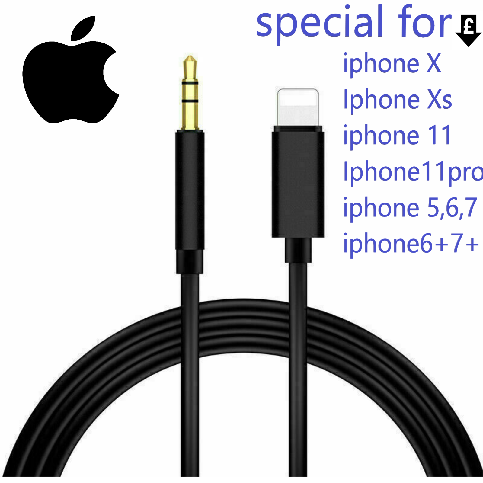 1M 8-pin to Aux Male Jack 3.5mm Audio Adapter Cable For iPhone - Esellertree