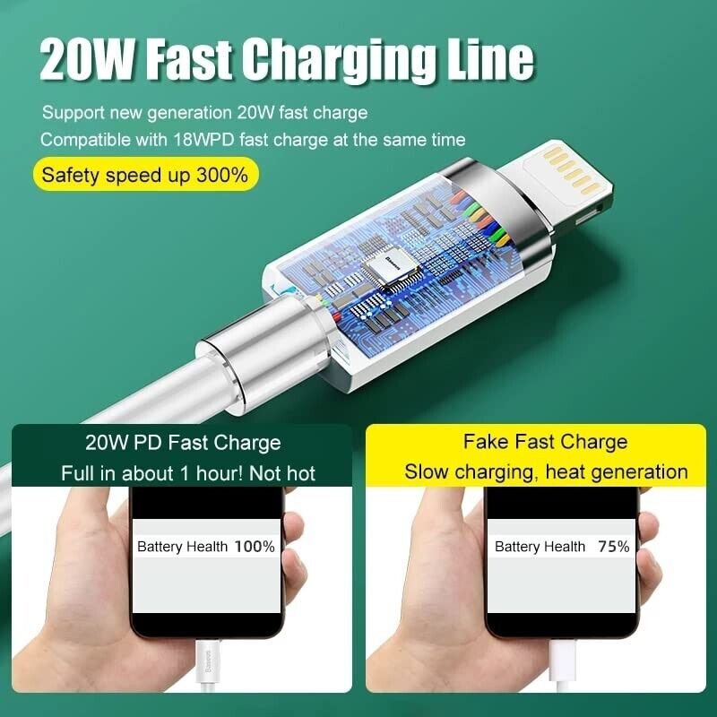 PD USB-C to Lightning Fast Charger Cable – 1m iPhone Quick Charge Lead ...