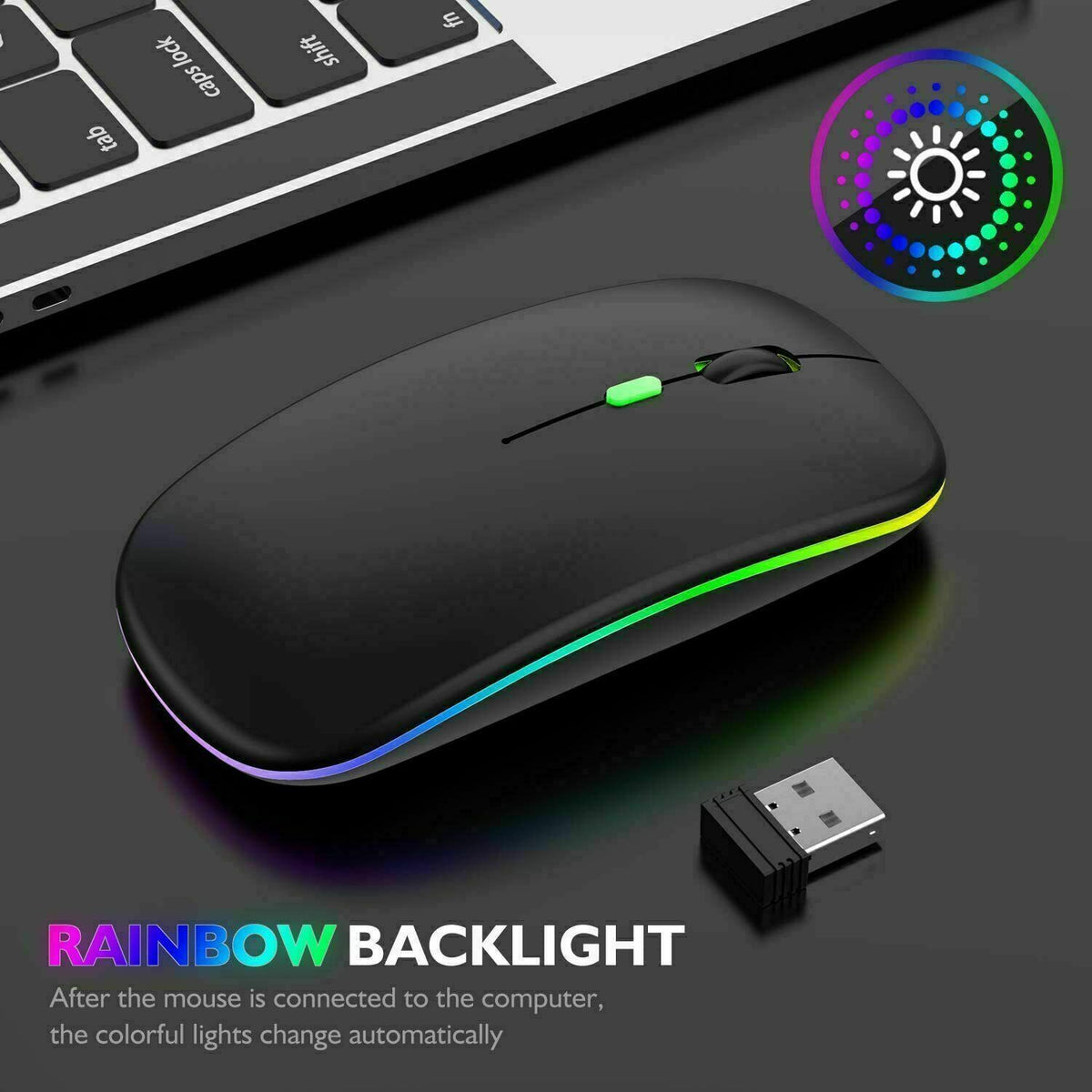 Slim Silent Rechargeable RGB Wireless Mouse – UK Seller – Esellertree