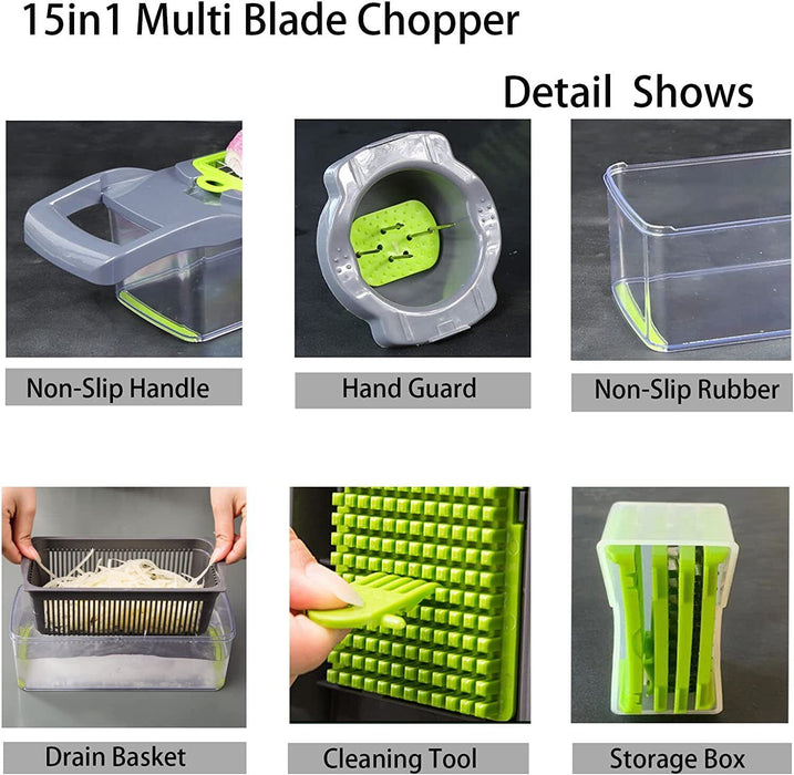 Vegetable Chopper 15-in-1 Kitchen Mandoline Vegetable Cutter Slicer Food Chopper