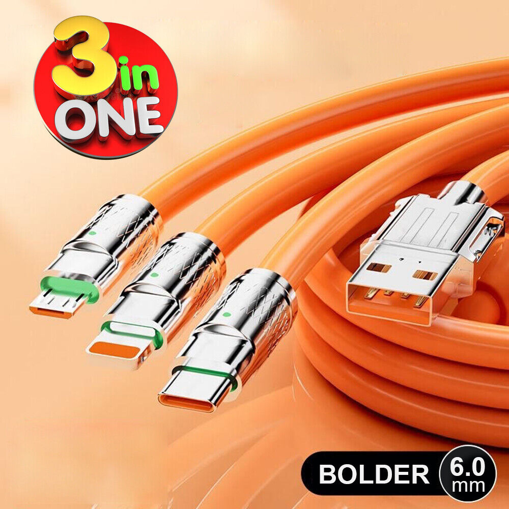 3in1 Super Fast Charging Data Cable Bold Charge Line Micro USB C 8PIN