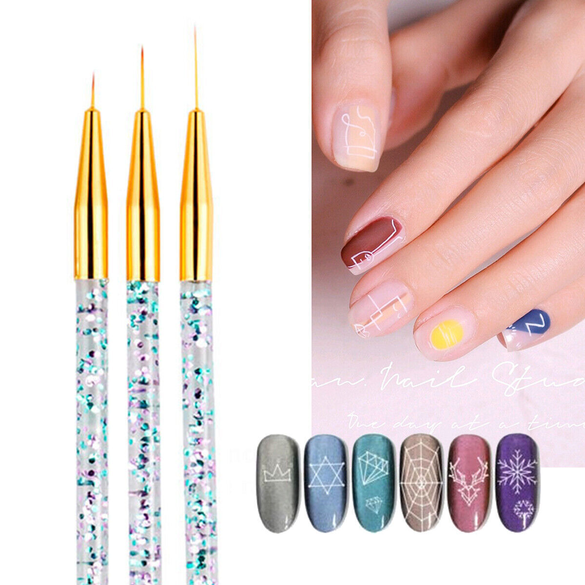 3Pcs Nail Art Brush Line Drawing Pen - Esellertree