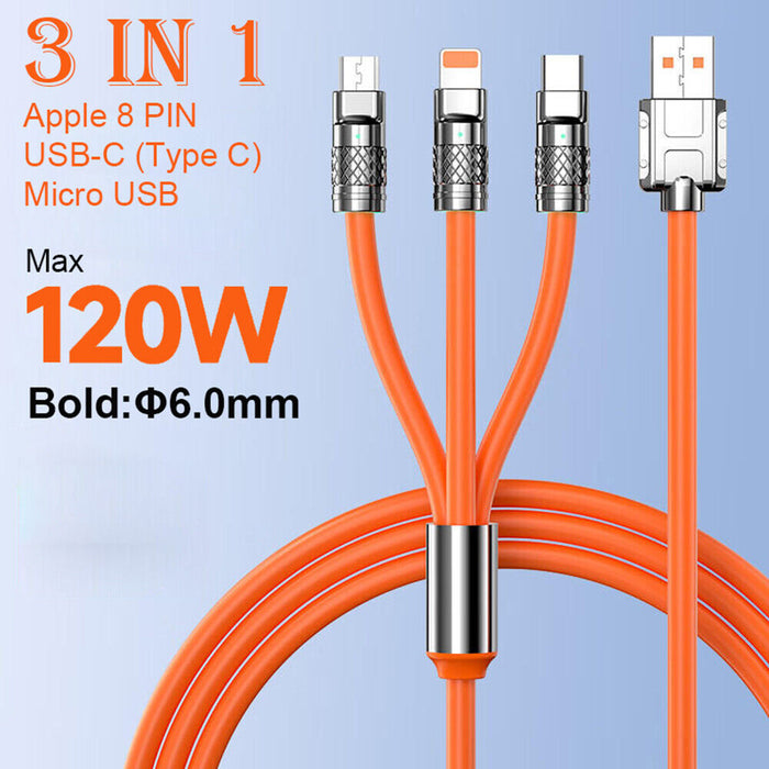 3in1 Super Fast Charging Data Cable Bold Charge Line Micro USB C 8PIN