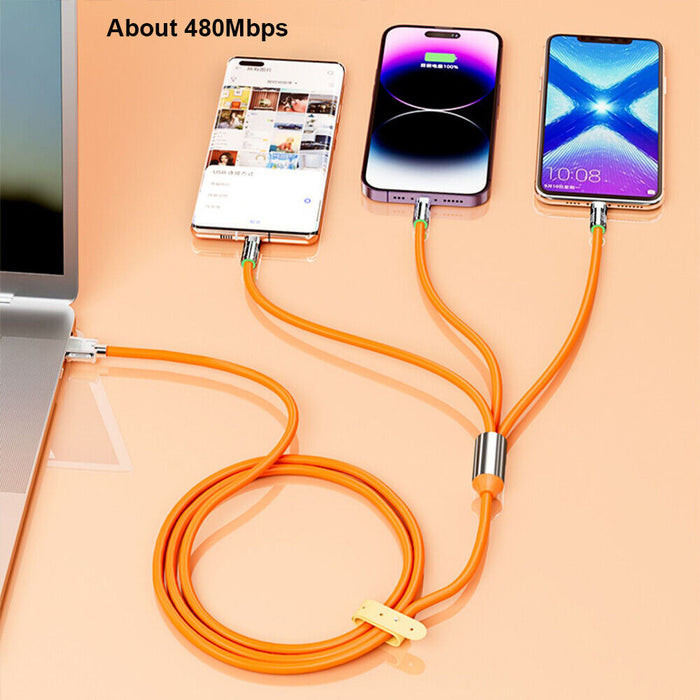 3in1 Super Fast Charging Data Cable Bold Charge Line Micro USB C 8PIN