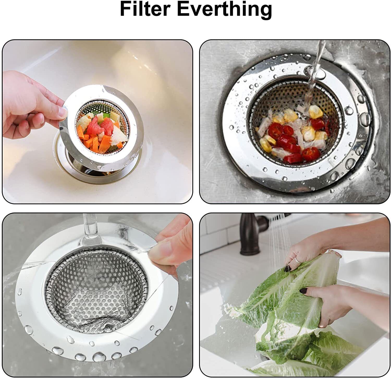 Kitchen Sink Drain Strainer Steel Plug Hole Bath Basin Hair Catcher Cover Filter - Esellertree