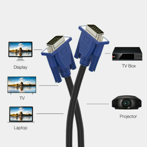 VGA Cable 1M VGA SVGA D-Sub Male 15 Pin PC to TFT LCD Monitor TV Lead UK - Esellertree