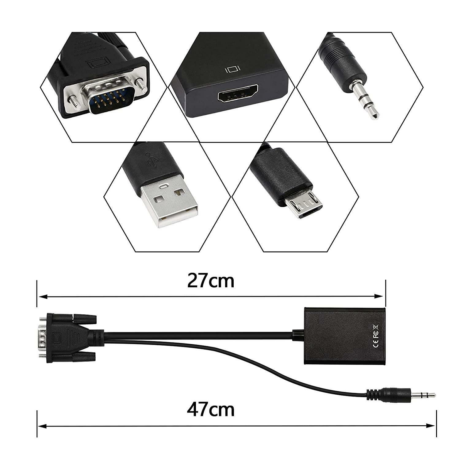 1080P HDMI Female to VGA Male with Audio Output Cable Converter Adapter Lead UK - Esellertree