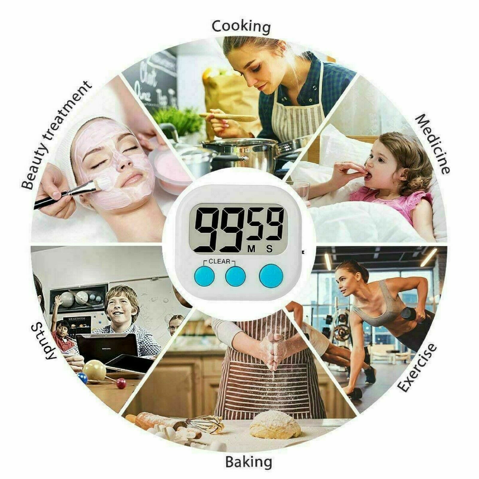 Kitchen Egg Cooking Magnetic Timer Clock Stopwatch Large LCD Digital Loud Alarm - Esellertree