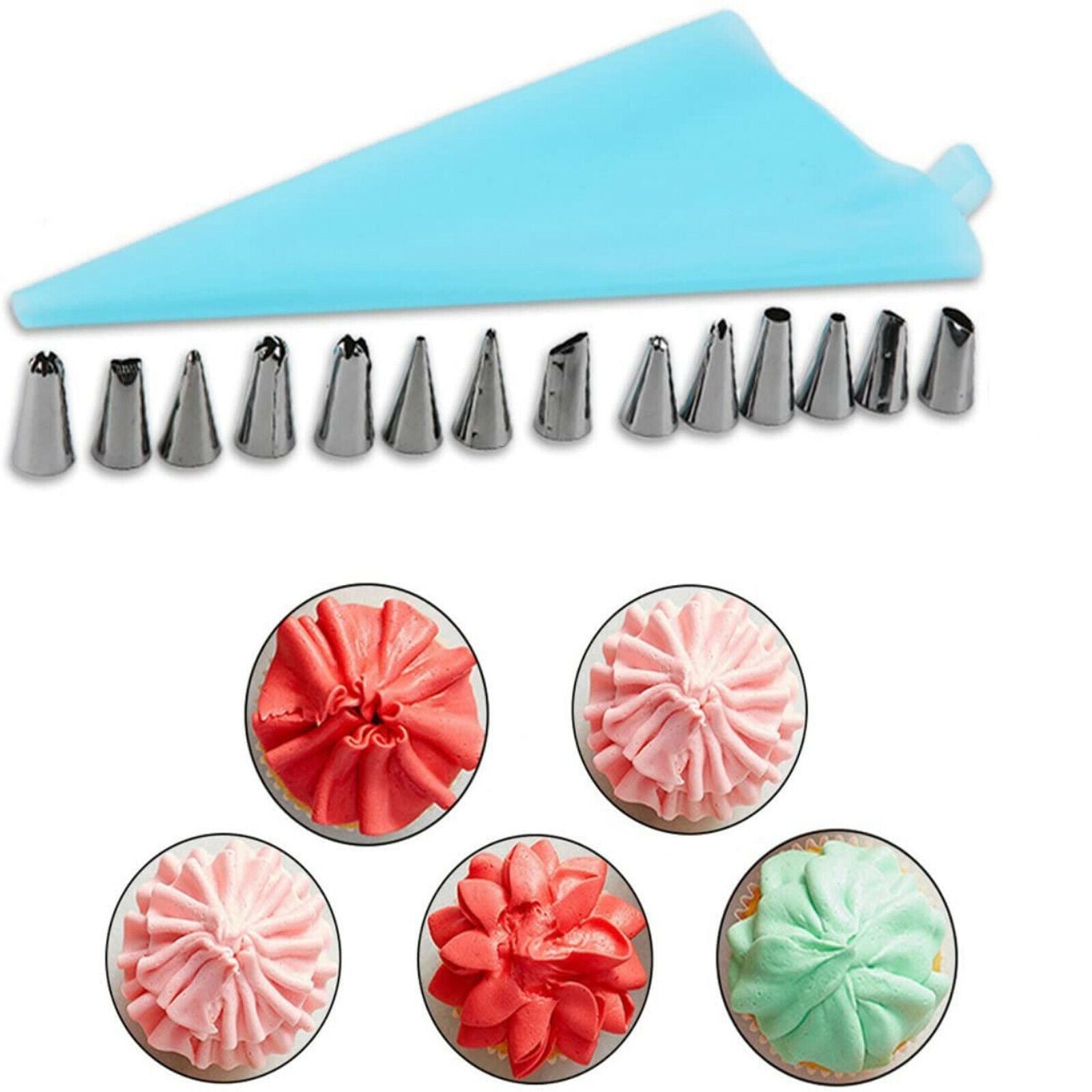 CAKE PIPING ICING 14Pcs CUPCAKE DECORATING COTTON BAG NOZZLE SET SUGARCRAFT CUP - Esellertree