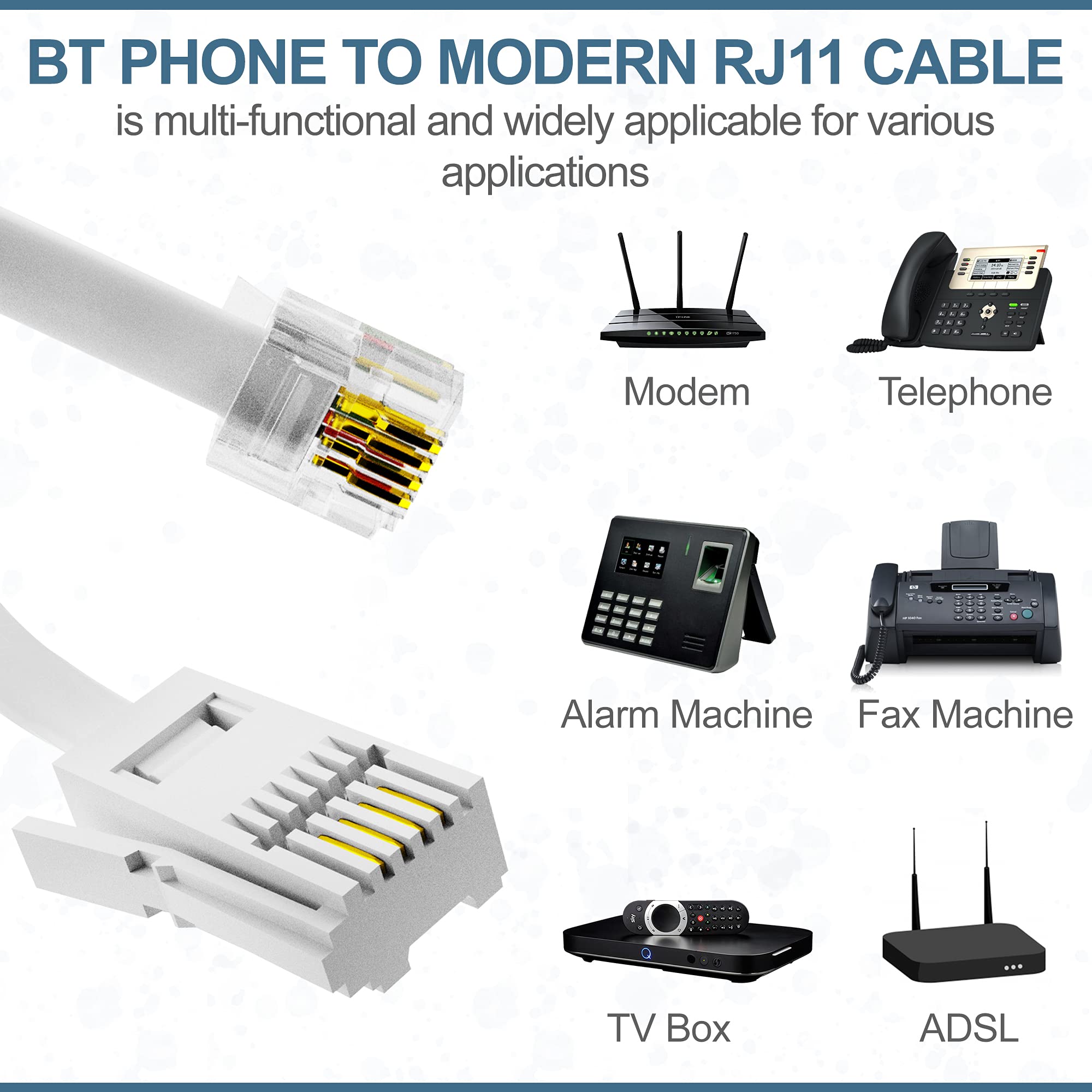 2m BT to RJ11 Telephone Modem Cable UK Landline Lead Fax Router Phone Sky Box - Esellertree