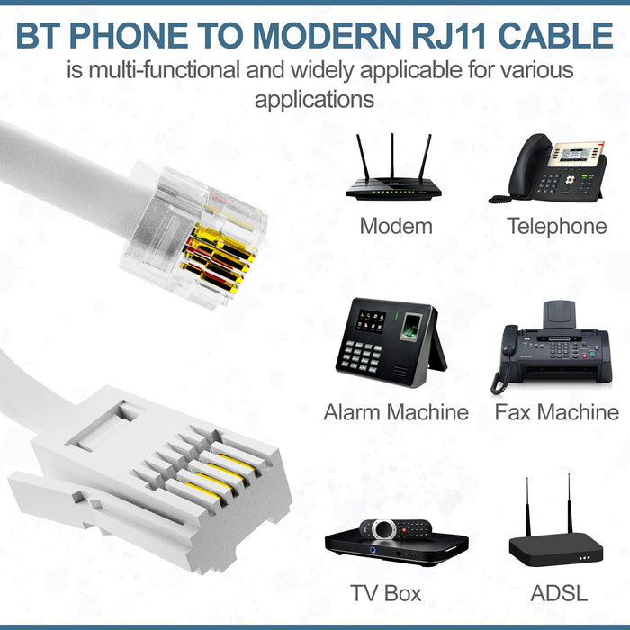 2m BT to RJ11 Telephone Modem Cable UK Landline Lead Fax Router Phone