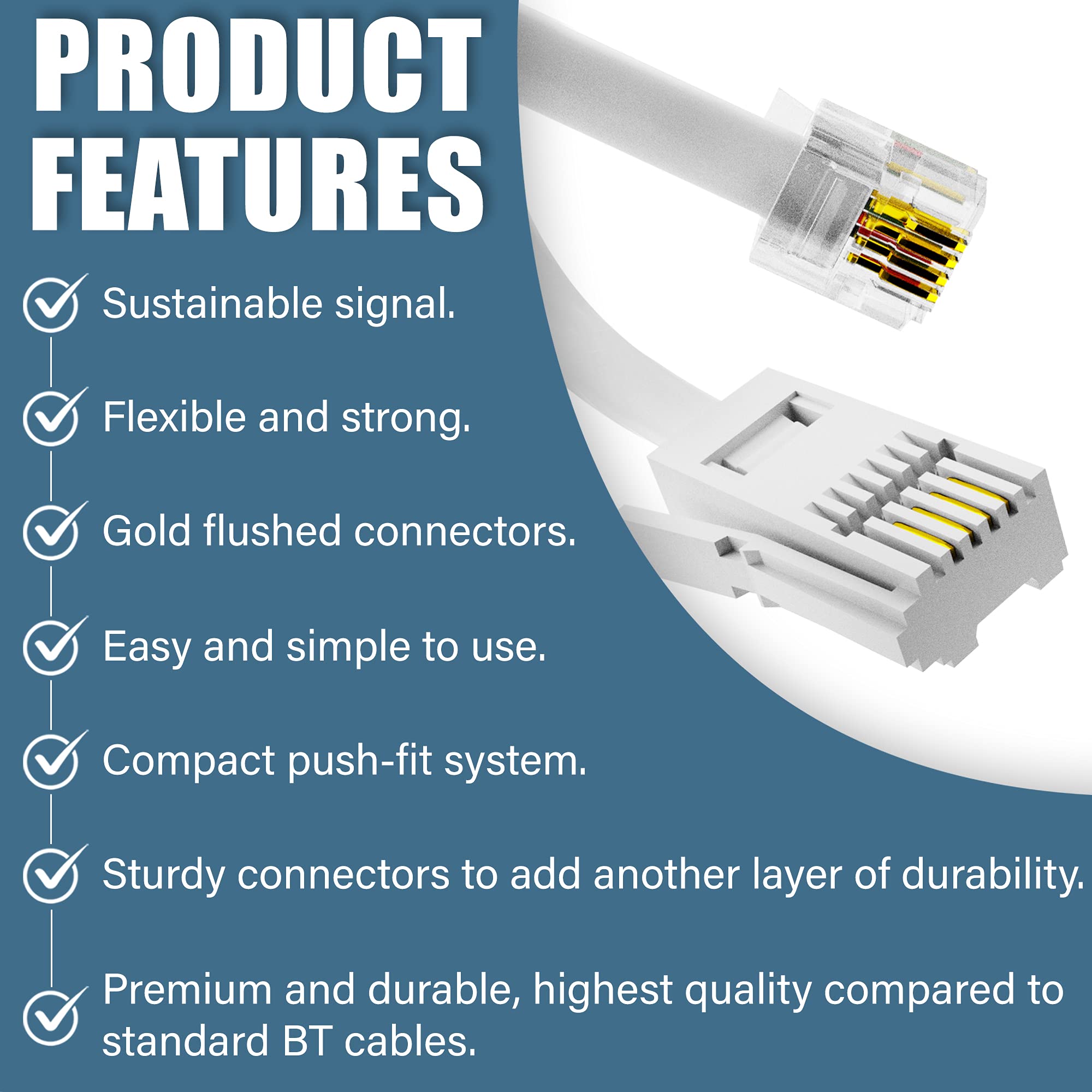 2m BT to RJ11 Telephone Modem Cable UK Landline Lead Fax Router Phone Sky Box - Esellertree