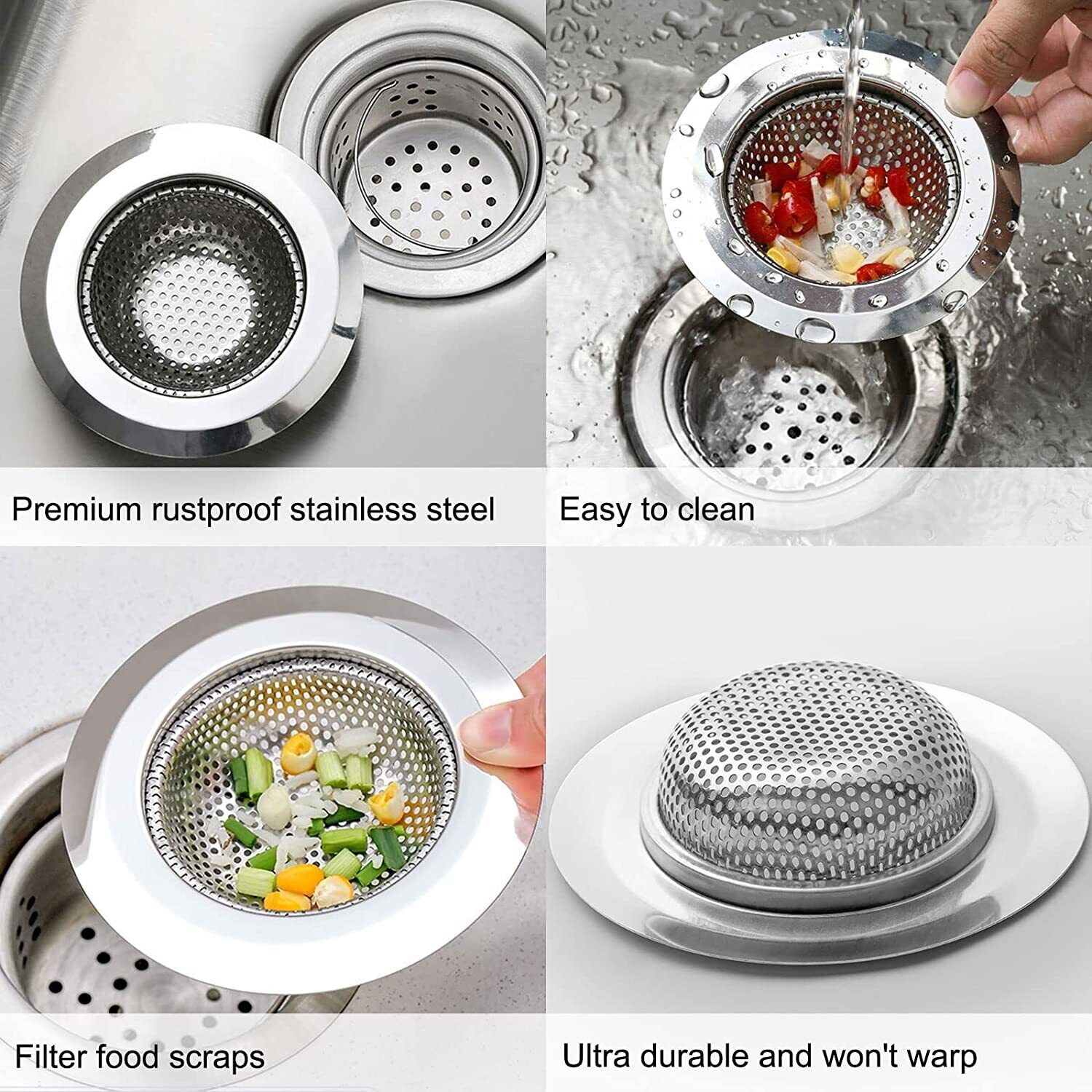 Kitchen Sink Drain Strainer Steel Plug Hole Bath Basin Hair Catcher Cover Filter - Esellertree