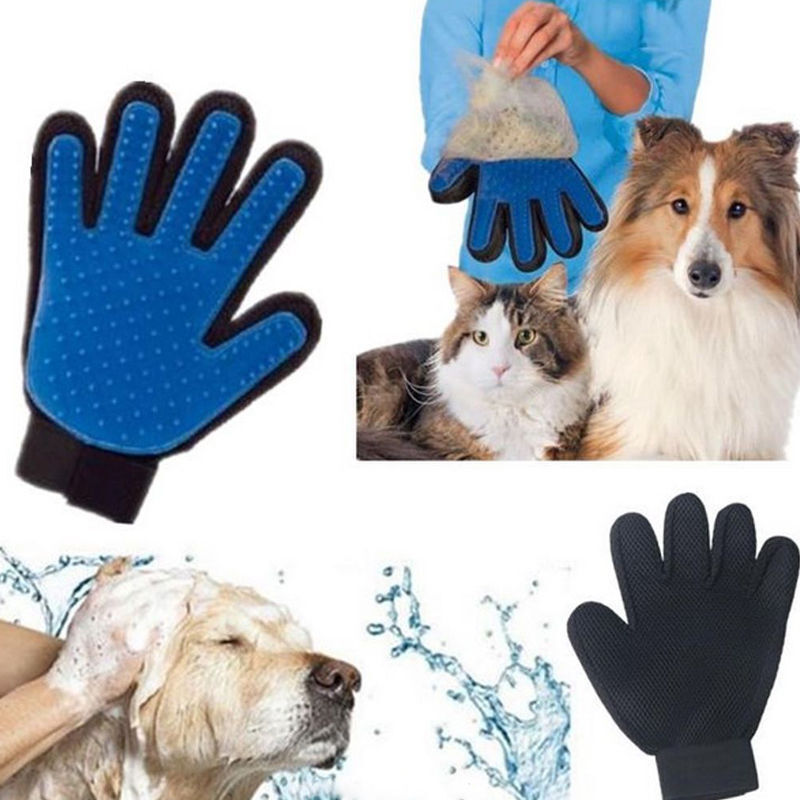 New Dog Cat Pet Grooming Glove Deshedding Brush Fur Remover Mitt UK - Esellertree