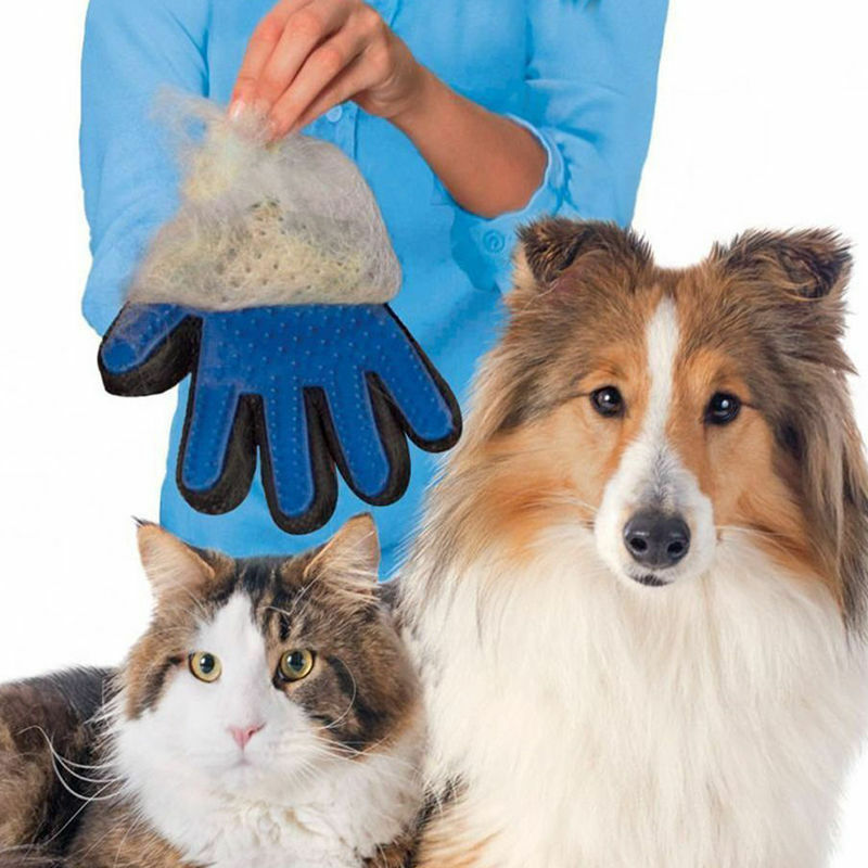 New Dog Cat Pet Grooming Glove Deshedding Brush Fur Remover Mitt UK - Esellertree