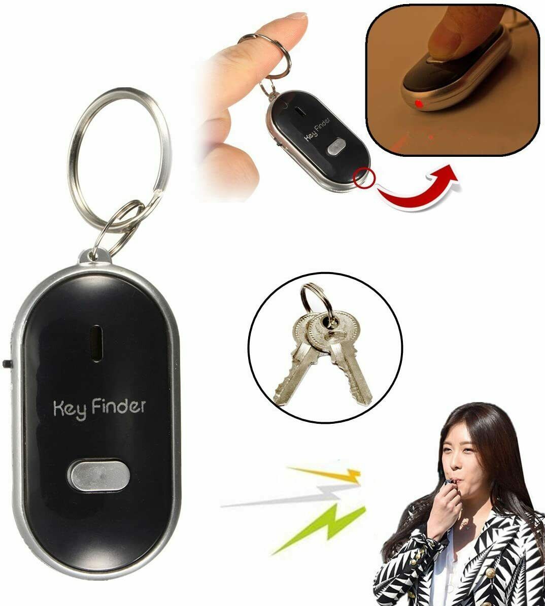 Lost Key Finder Whistle Beeping Flashing Locator Remote keychain LED Sonic torch - Esellertree