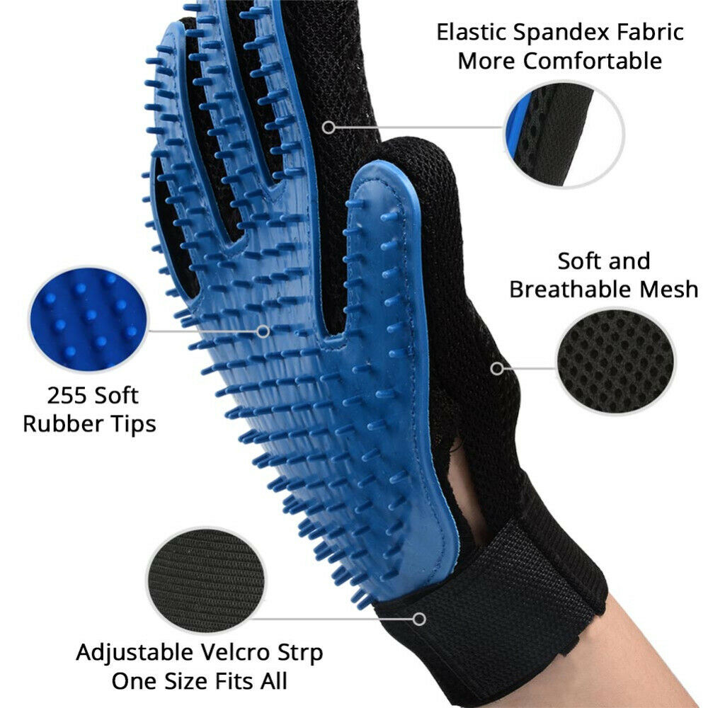 New Dog Cat Pet Grooming Glove Deshedding Brush Fur Remover Mitt UK - Esellertree