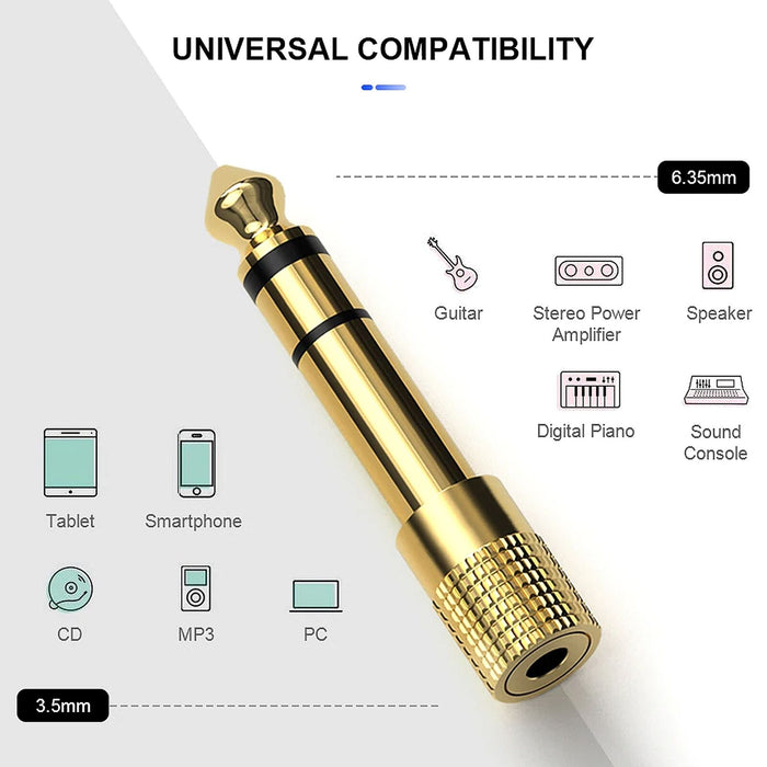 Audio Adapter 3.5mm to 6.35mm Socket Headphone Jack Plug Converter Gold Plated - Esellertree