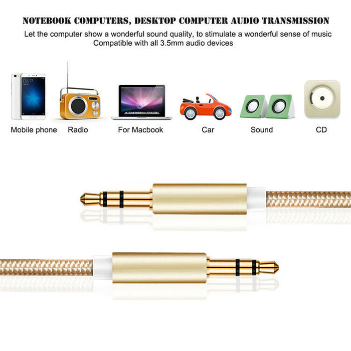 Headphone Aux Cable Audio Lead 3.5mm Jack to Jack Stereo PC Car Male - Esellertree