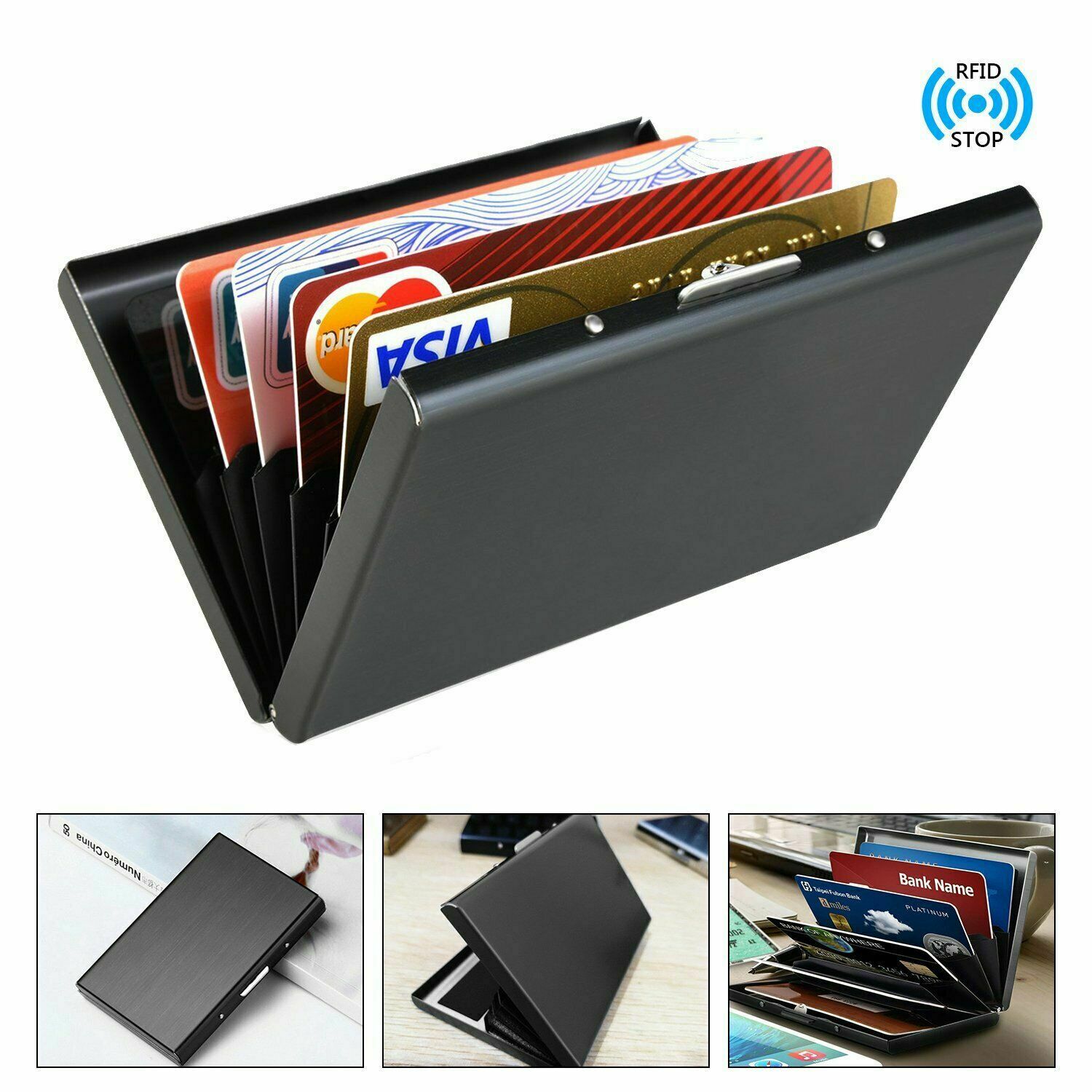 RFID Blocking Aluminum Protector Metal Wallet Credit Card Holders Thin Case Box - Esellertree