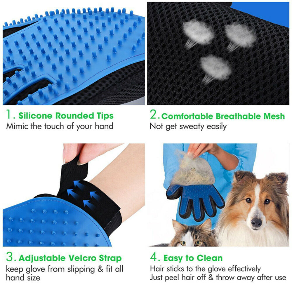 New Dog Cat Pet Grooming Glove Deshedding Brush Fur Remover Mitt UK - Esellertree