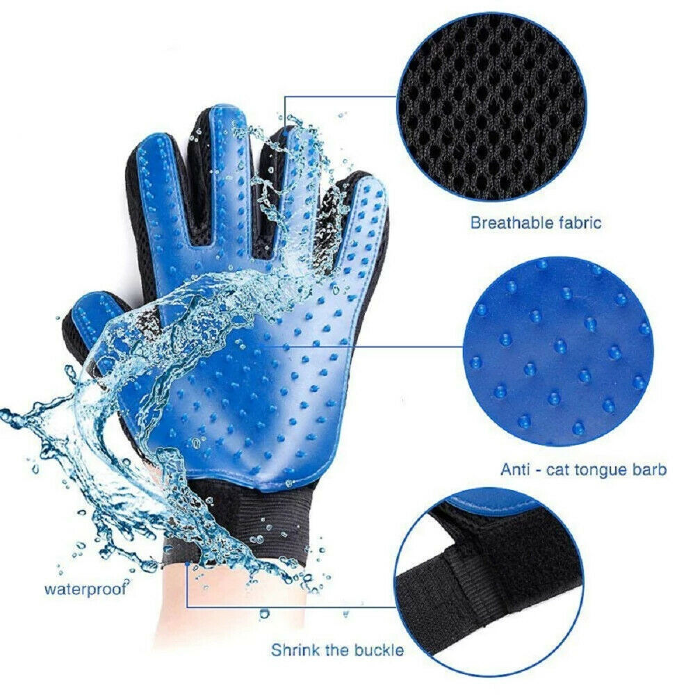 New Dog Cat Pet Grooming Glove Deshedding Brush Fur Remover Mitt UK - Esellertree