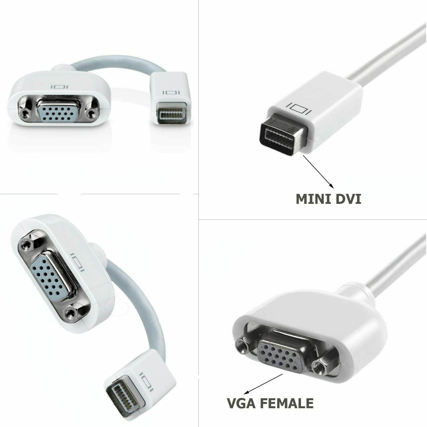 Mini DVI Port to VGA Adapter for Apple iMac MacBook Mac Display Monitor Projector - Esellertree