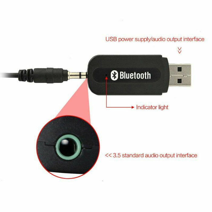 3.5mm to USB Bluetooth Wireless Receiver AUX Audio Stereo Music Adapter Car Kit - Esellertree