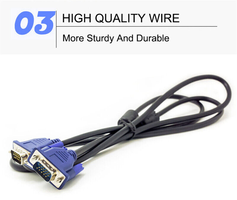 VGA Cable 1M VGA SVGA D-Sub Male 15 Pin PC to TFT LCD Monitor TV Lead UK - Esellertree